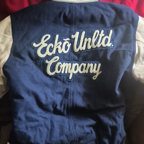 Ecko Unlimited Blue and Gray Sporty Bomber Jacket - Picture 1 of 6